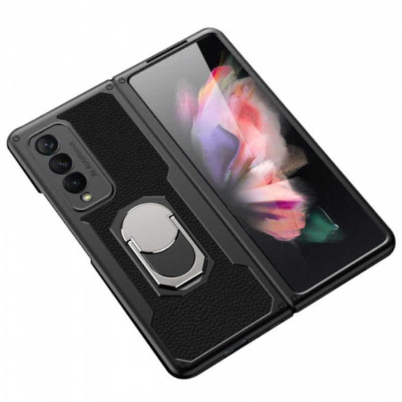 Cover Samsung Galaxy Z Fold 3 5G Litchi Anello-supporto In Pelle Gkk