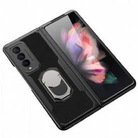 Cover Samsung Galaxy Z Fold 3 5G Litchi Anello-supporto In Pelle Gkk