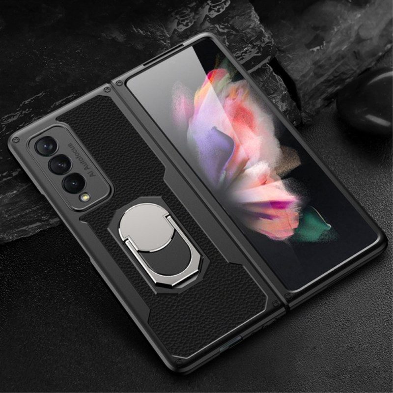 Cover Samsung Galaxy Z Fold 3 5G Litchi Anello-supporto In Pelle Gkk