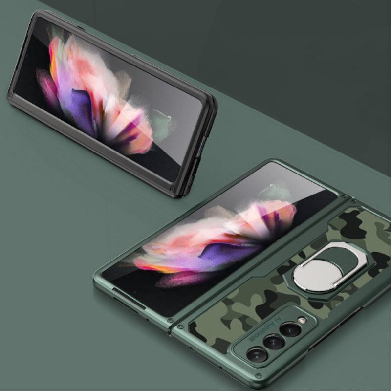 Cover Samsung Galaxy Z Fold 3 5G Litchi Anello-supporto In Pelle Gkk