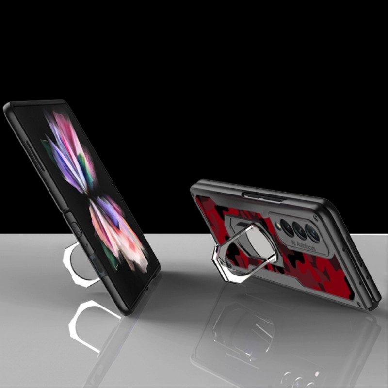 Cover Samsung Galaxy Z Fold 3 5G Litchi Anello-supporto In Pelle Gkk