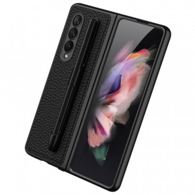 Cover Samsung Galaxy Z Fold 3 5G Porta Stilo Gkk In Pelle Litchi