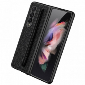 Cover Samsung Galaxy Z Fold 3 5G Porta Stilo Gkk In Pelle Litchi