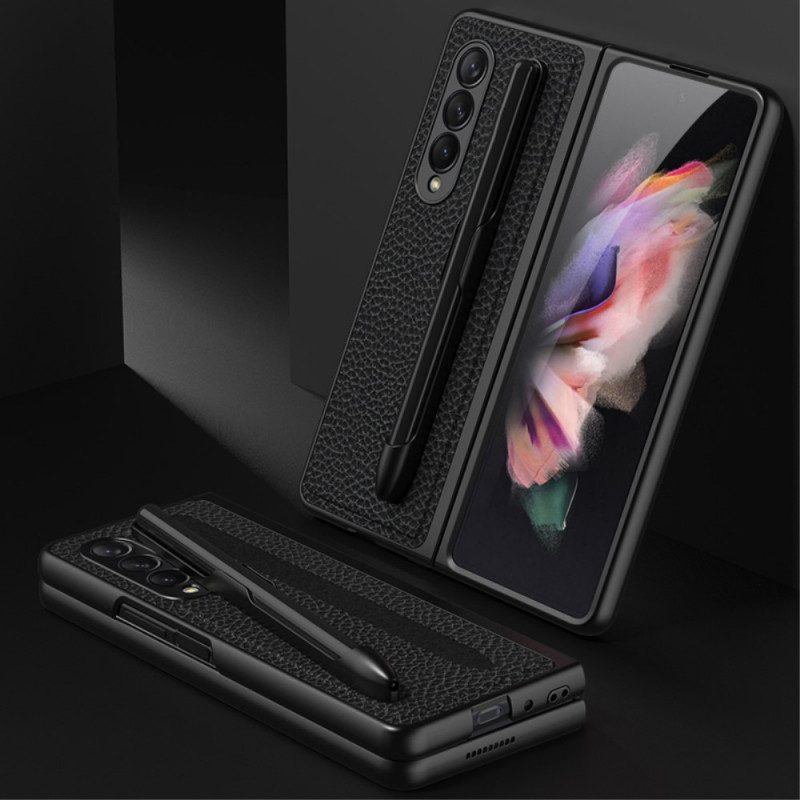 Cover Samsung Galaxy Z Fold 3 5G Porta Stilo Gkk In Pelle Litchi