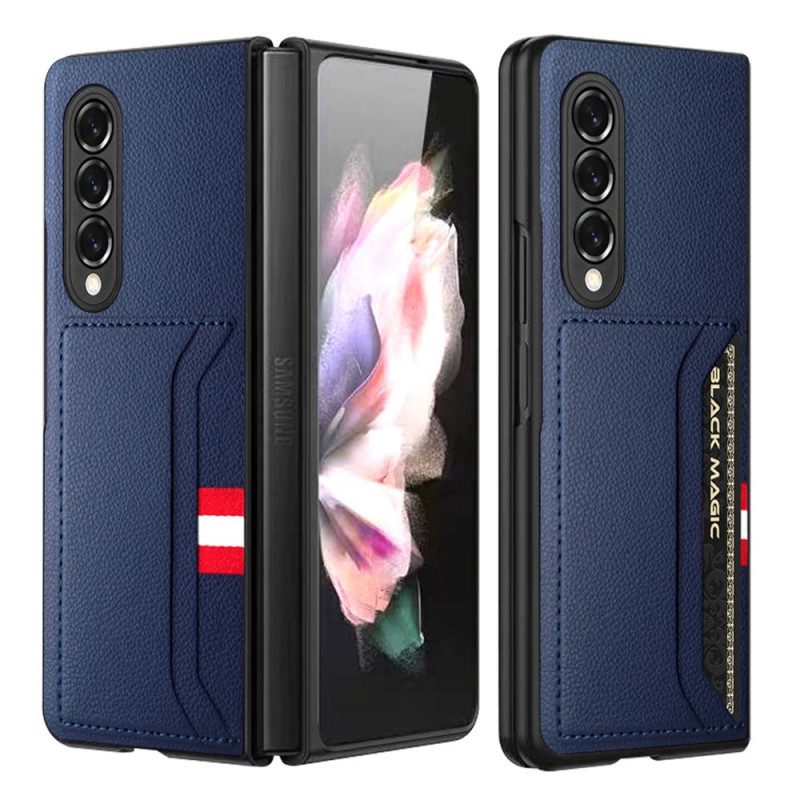 Cover Samsung Galaxy Z Fold 3 5G Portacarte Doppio In Pelle Litchi