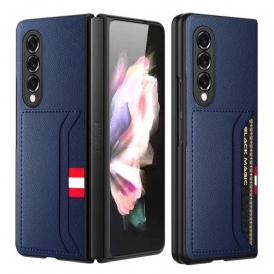 Cover Samsung Galaxy Z Fold 3 5G Portacarte Doppio In Pelle Litchi