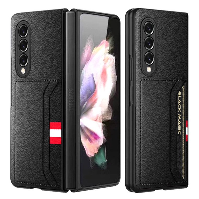 Cover Samsung Galaxy Z Fold 3 5G Portacarte Doppio In Pelle Litchi