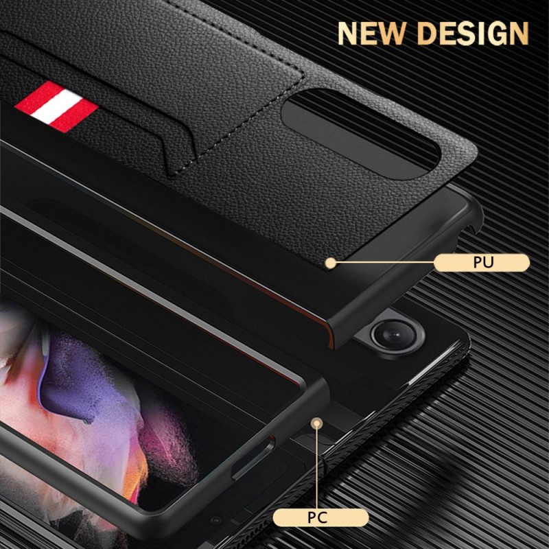 Cover Samsung Galaxy Z Fold 3 5G Portacarte Doppio In Pelle Litchi