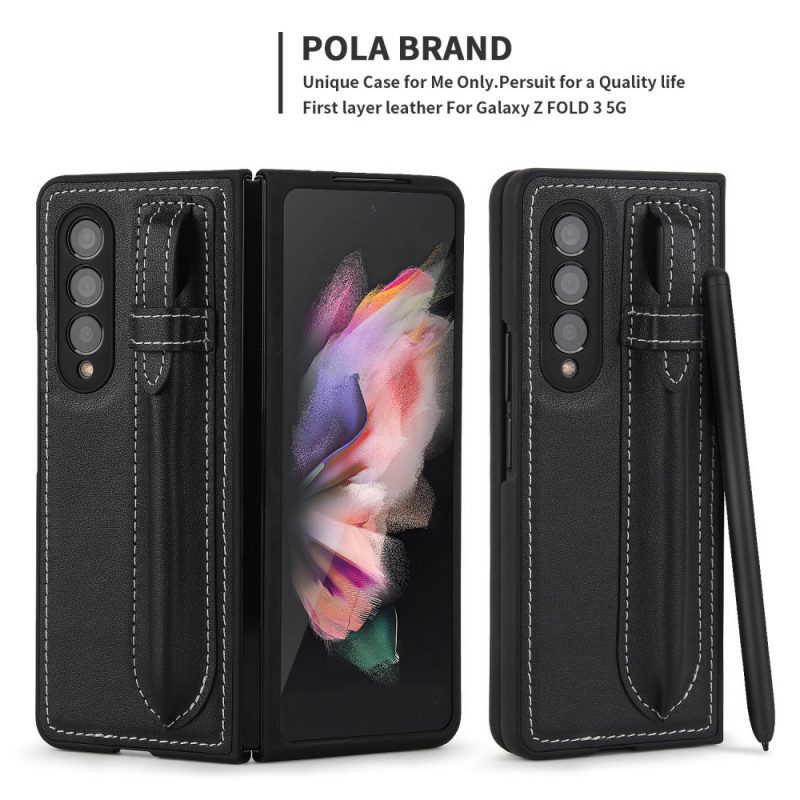 Cover Samsung Galaxy Z Fold 3 5G Portapenne In Vera Pelle