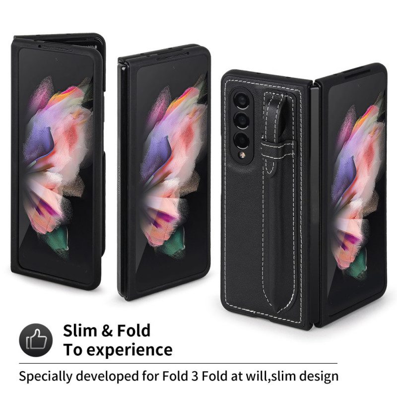 Cover Samsung Galaxy Z Fold 3 5G Portapenne In Vera Pelle