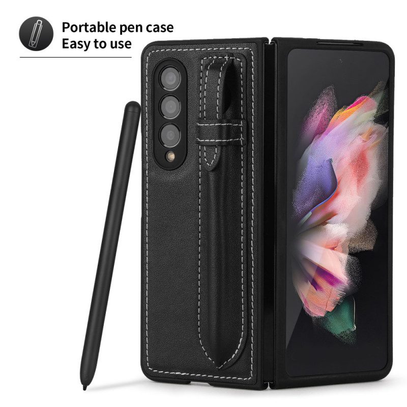 Cover Samsung Galaxy Z Fold 3 5G Portapenne In Vera Pelle