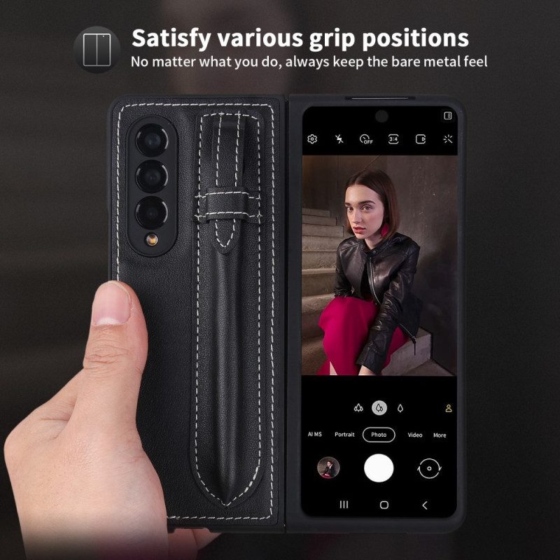 Cover Samsung Galaxy Z Fold 3 5G Portapenne In Vera Pelle