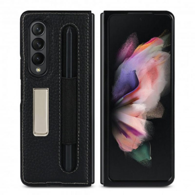 Cover Samsung Galaxy Z Fold 3 5G Supporto In Pelle Litchi