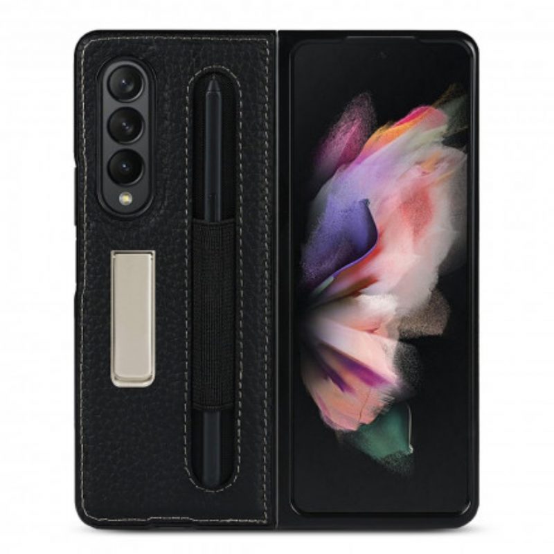 Cover Samsung Galaxy Z Fold 3 5G Supporto In Pelle Litchi