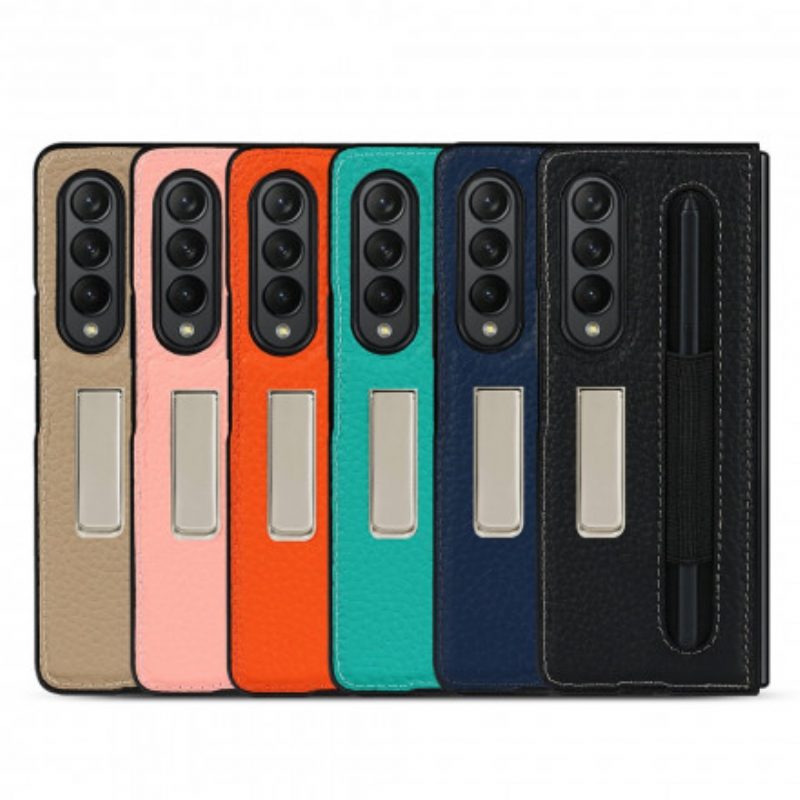 Cover Samsung Galaxy Z Fold 3 5G Supporto In Pelle Litchi