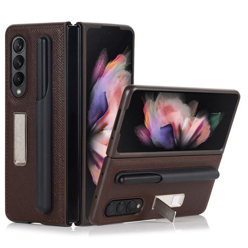 Cover Samsung Galaxy Z Fold 3 5G Supporto In Vera Pelle E Supporto Per Stilo