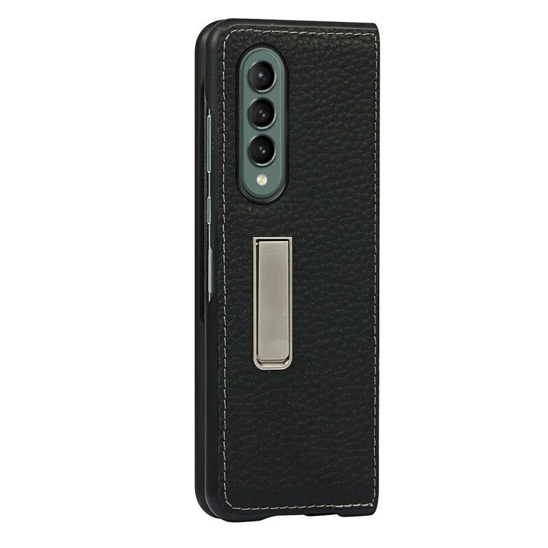 Cover Samsung Galaxy Z Fold 3 5G Supporto Vivavoce In Vera Pelle Litchi