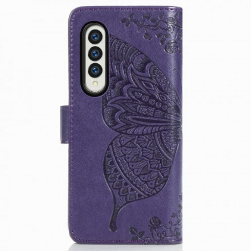 Custodia in pelle Samsung Galaxy Z Fold 3 5G Design A Farfalla Con Cordino