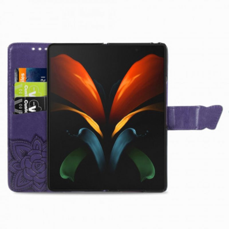 Custodia in pelle Samsung Galaxy Z Fold 3 5G Design A Farfalla Con Cordino