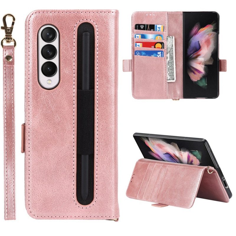 Custodia in pelle Samsung Galaxy Z Fold 3 5G Folio Cover Doppia Patta Portapenne