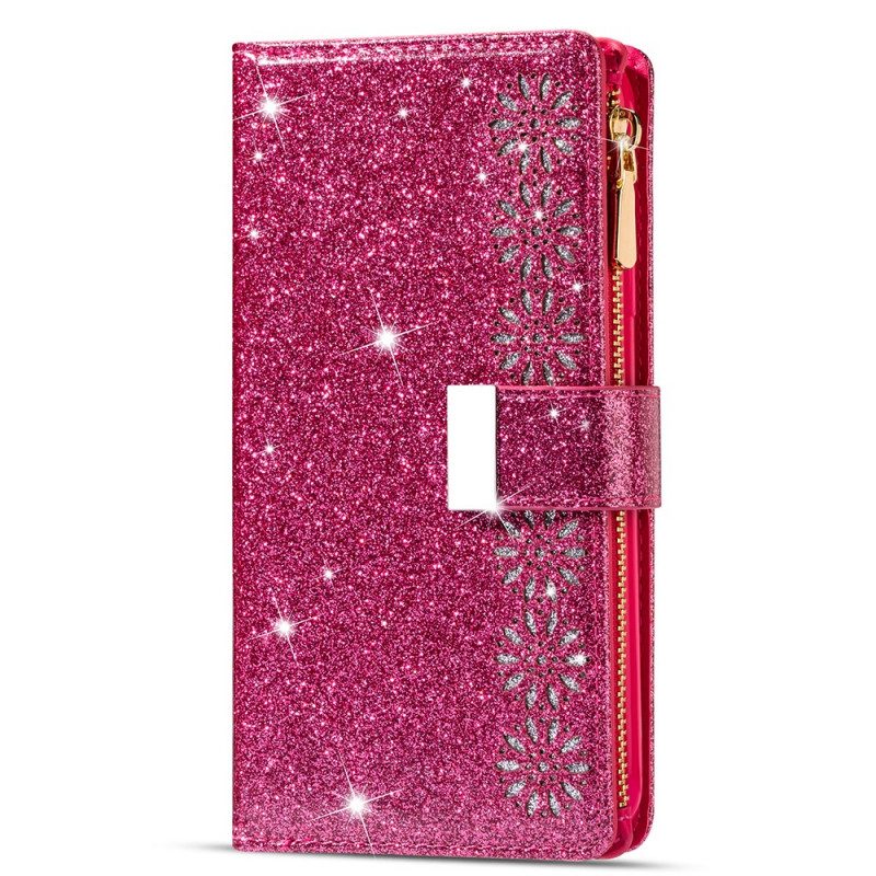 Custodia in pelle Samsung Galaxy Z Fold 3 5G Portafoglio Portafoglio Con Zip In Paillettes