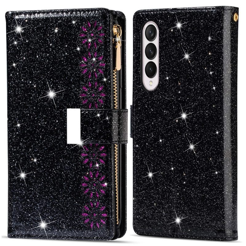 Custodia in pelle Samsung Galaxy Z Fold 3 5G Portafoglio Portafoglio Con Zip In Paillettes