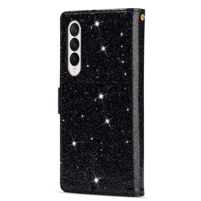 Custodia in pelle Samsung Galaxy Z Fold 3 5G Portafoglio Portafoglio Con Zip In Paillettes