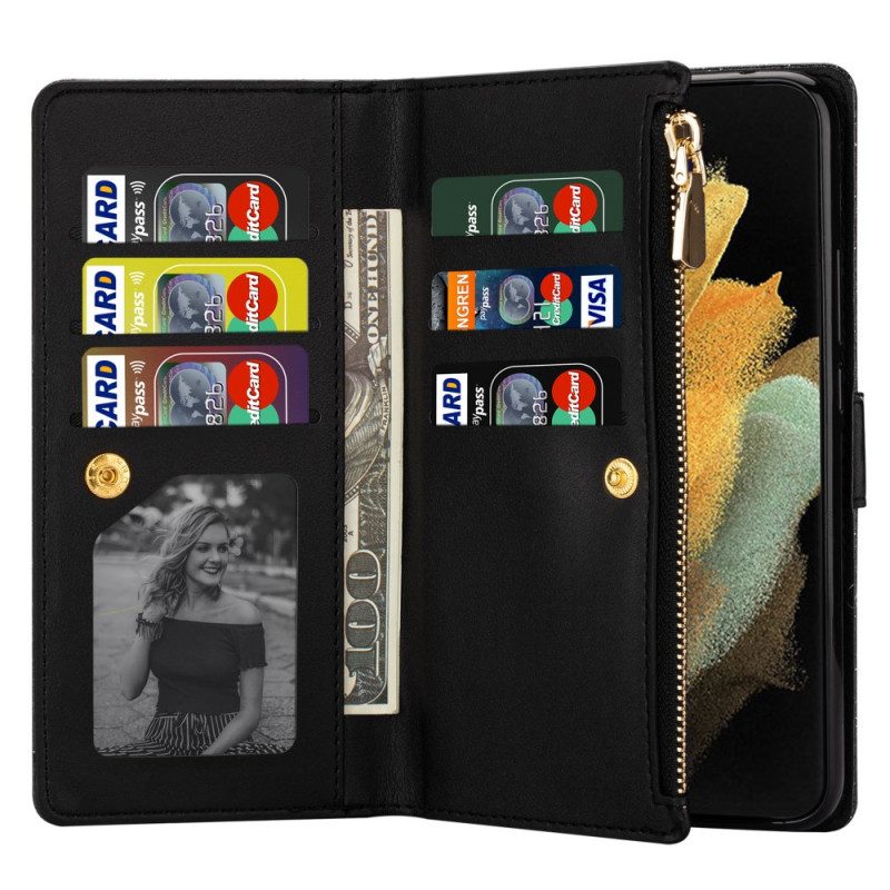 Custodia in pelle Samsung Galaxy Z Fold 3 5G Portafoglio Portafoglio Con Zip In Paillettes