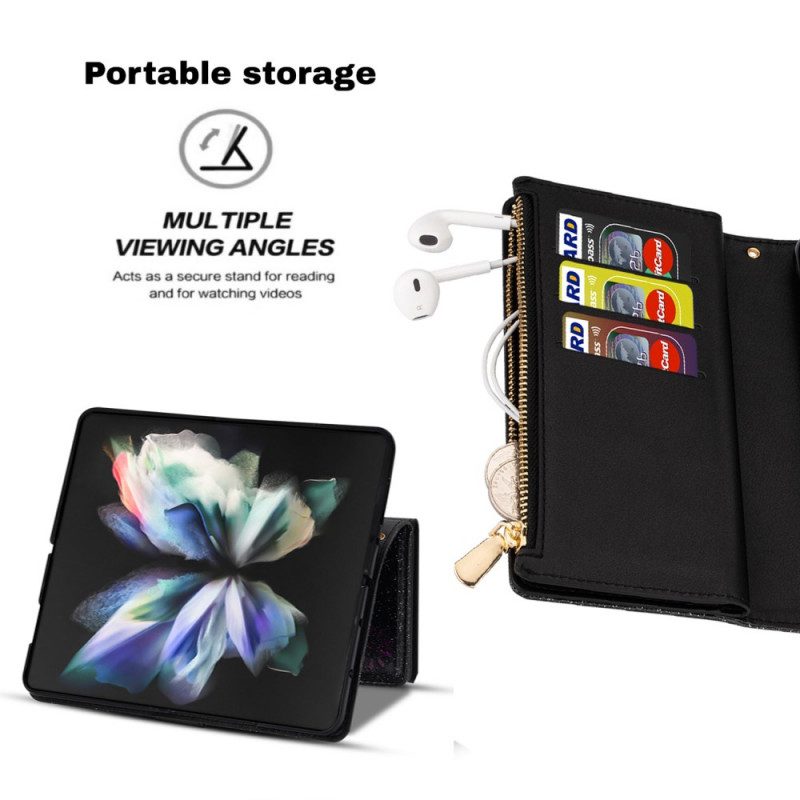 Custodia in pelle Samsung Galaxy Z Fold 3 5G Portafoglio Portafoglio Con Zip In Paillettes