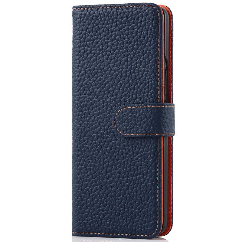 Custodia in pelle Samsung Galaxy Z Fold 3 5G Portapenne In Vera Pelle Litchi