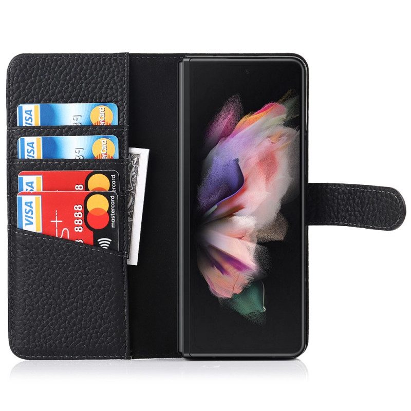 Custodia in pelle Samsung Galaxy Z Fold 3 5G Portapenne In Vera Pelle Litchi