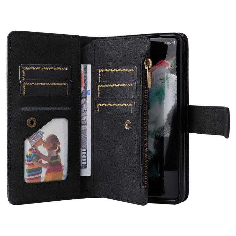 Custodia in pelle Samsung Galaxy Z Fold 3 5G Rivetto E Cordino Multifunzione