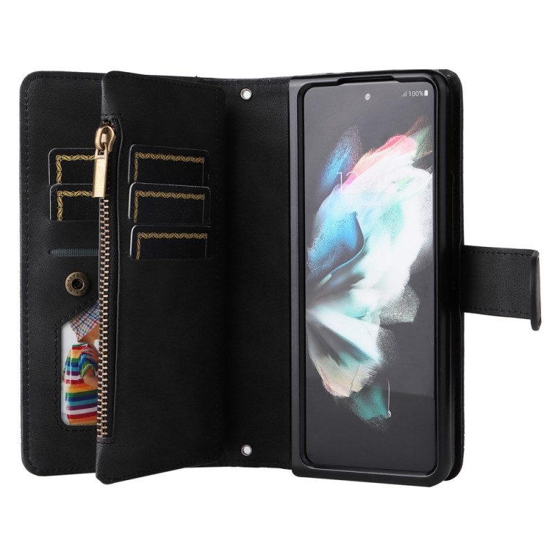 Custodia in pelle Samsung Galaxy Z Fold 3 5G Rivetto E Cordino Multifunzione