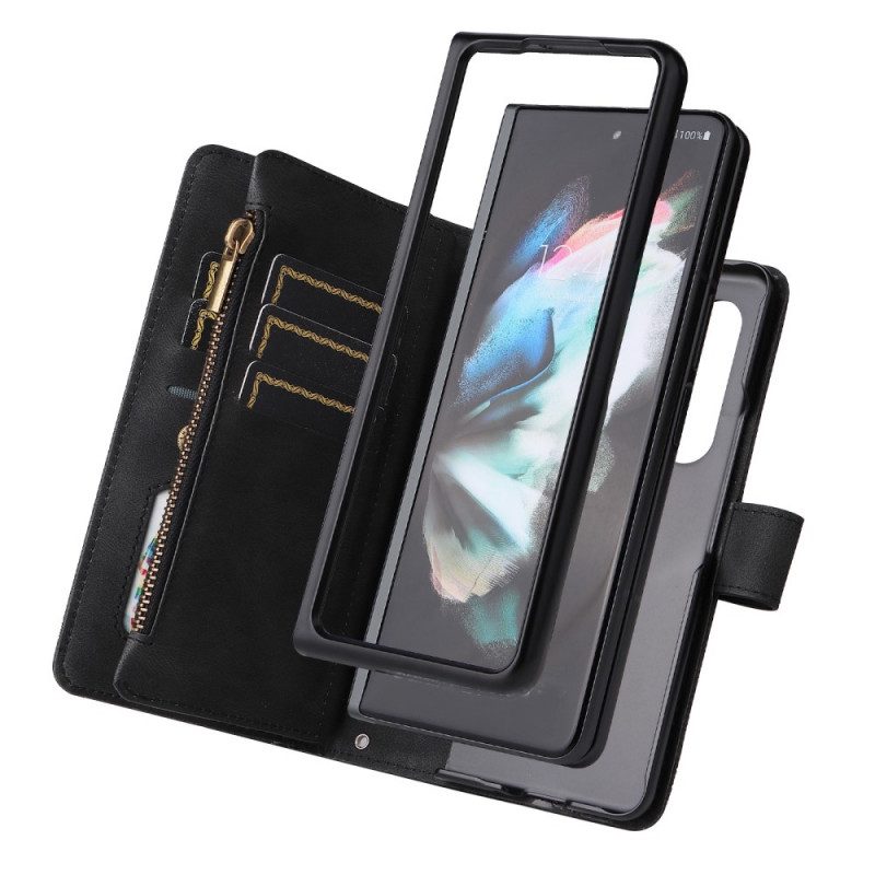 Custodia in pelle Samsung Galaxy Z Fold 3 5G Rivetto E Cordino Multifunzione