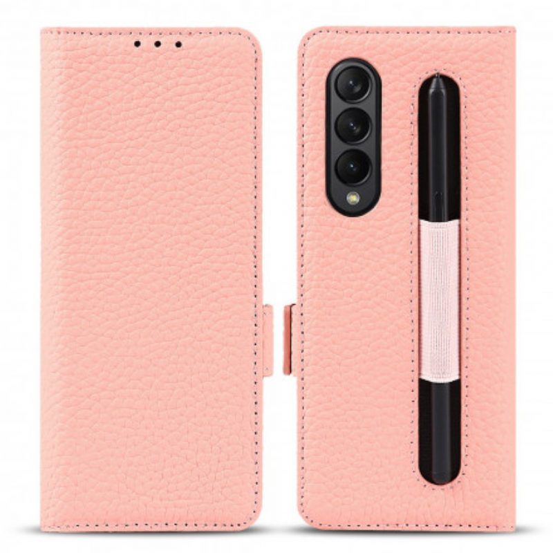 Custodia in pelle Samsung Galaxy Z Fold 3 5G Vera Pelle Di Litchi