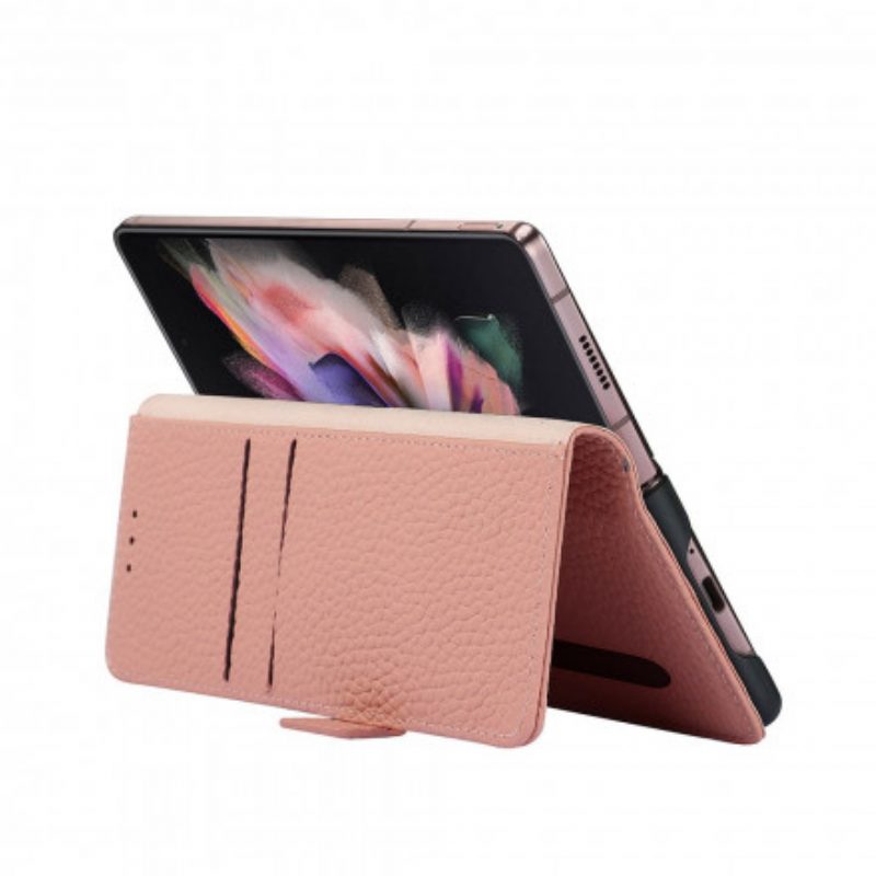 Custodia in pelle Samsung Galaxy Z Fold 3 5G Vera Pelle Di Litchi