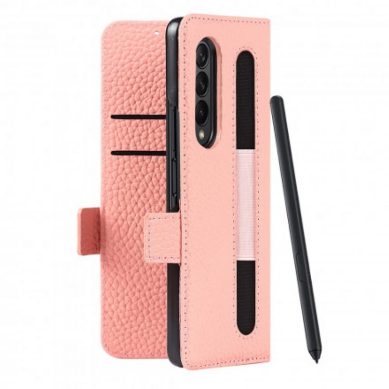 Custodia in pelle Samsung Galaxy Z Fold 3 5G Vera Pelle Di Litchi