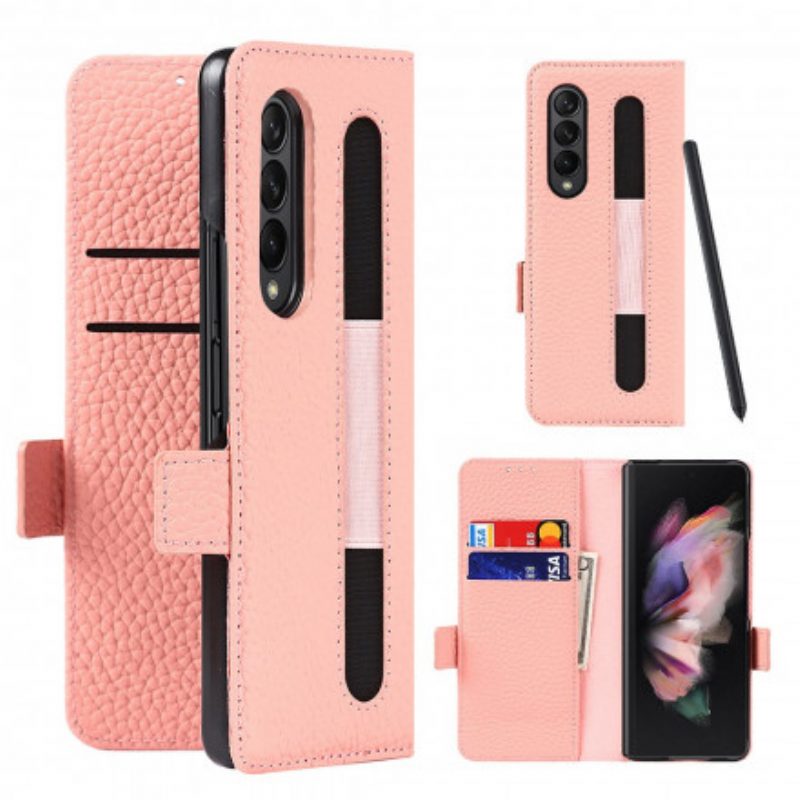 Custodia in pelle Samsung Galaxy Z Fold 3 5G Vera Pelle Di Litchi