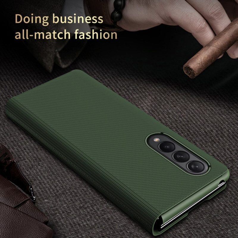 Folio Cover Samsung Galaxy Z Fold 3 5G Custodia in pelle Elegante Fibra Di Carbonio