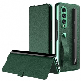 Folio Cover Samsung Galaxy Z Fold 3 5G Custodia in pelle Porta Stilo E Cinturino In Pelle Stile Litchi