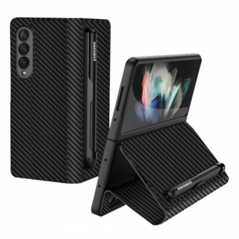 Folio Cover Samsung Galaxy Z Fold 3 5G Custodia in pelle Porta Stilo In Fibra Di Carbonio