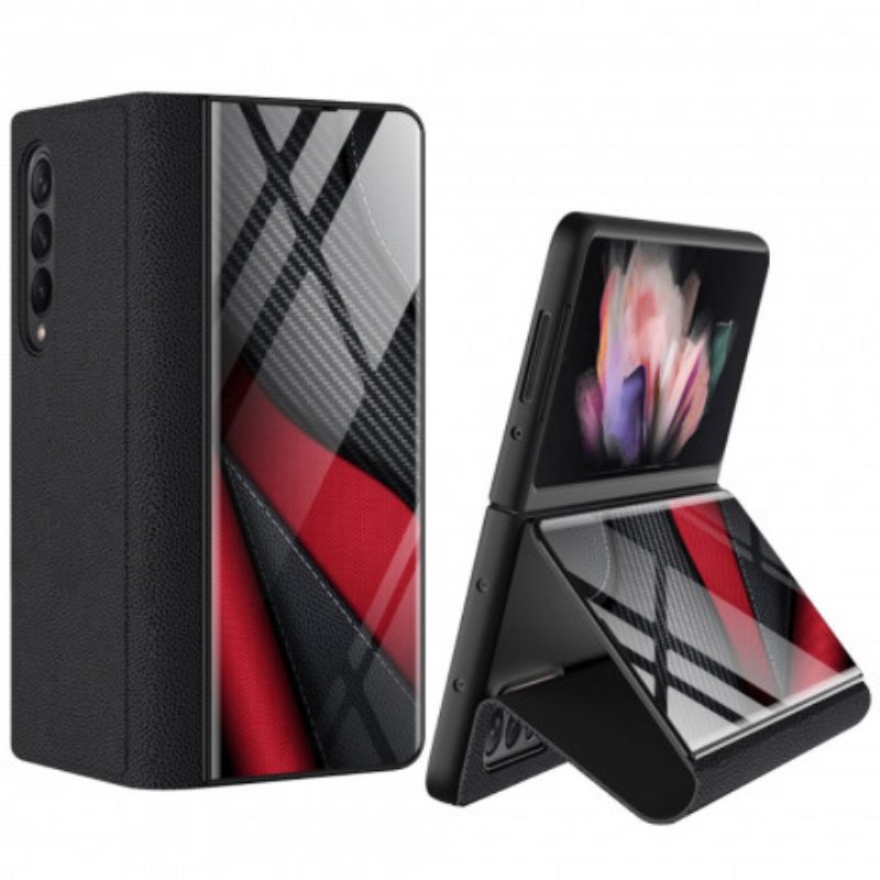 Folio Cover Samsung Galaxy Z Fold 3 5G Custodia in pelle Vetro Temperato Al Carbonio Gkk