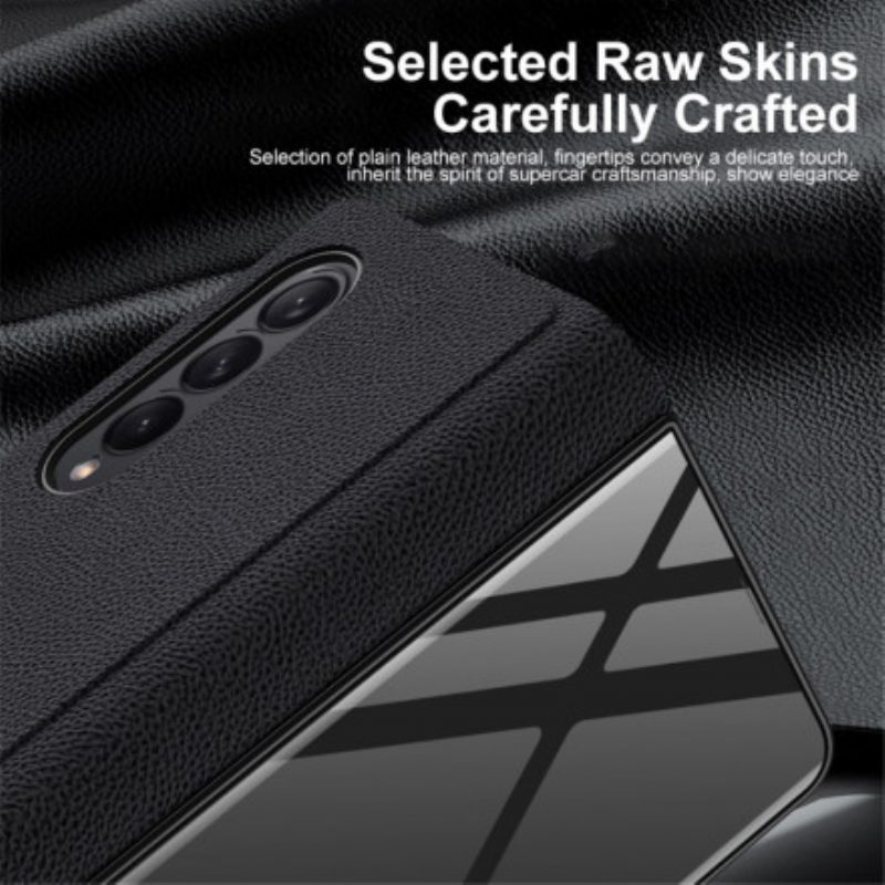 Folio Cover Samsung Galaxy Z Fold 3 5G Custodia in pelle Vetro Temperato E Finta Pelle