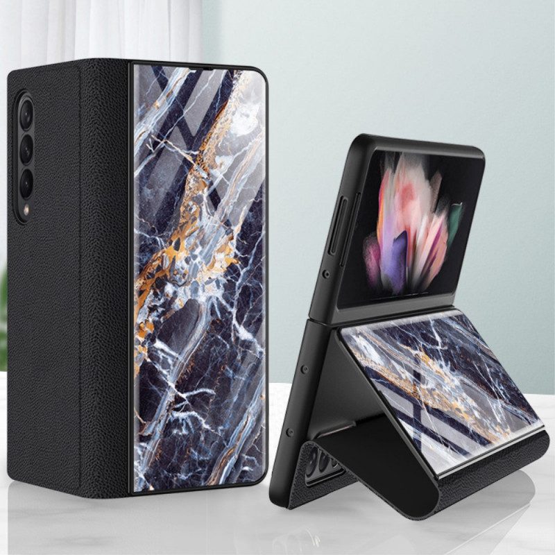 Folio Cover Samsung Galaxy Z Fold 3 5G Custodia in pelle Vetro Temperato Effetto Marmo