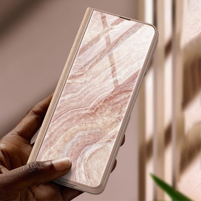 Folio Cover Samsung Galaxy Z Fold 3 5G Custodia in pelle Vetro Temperato Effetto Marmo