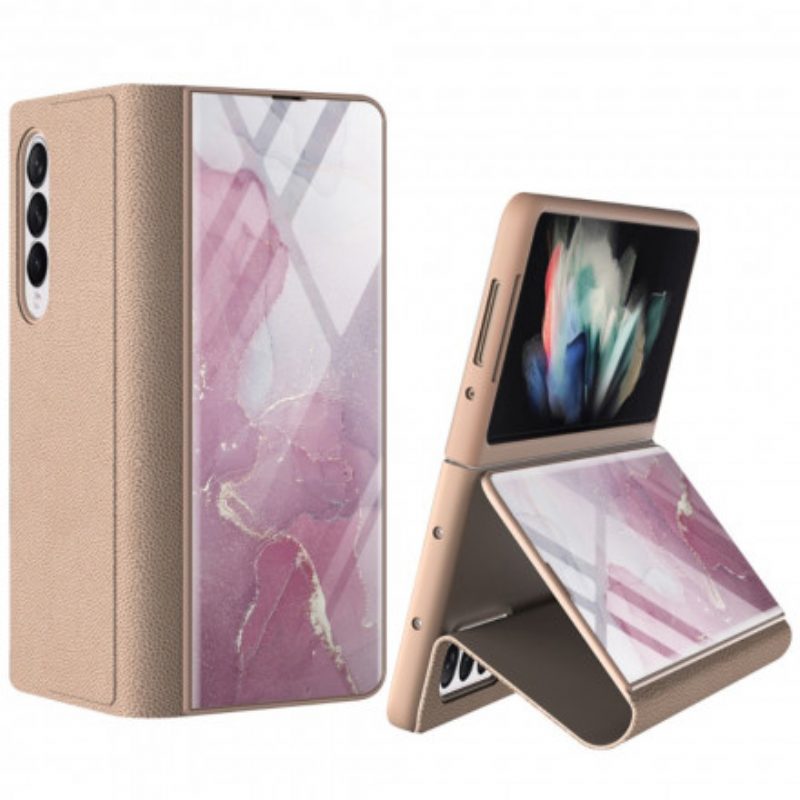 Folio Cover Samsung Galaxy Z Fold 3 5G Custodia in pelle Vetro Temperato In Marmo Gkk