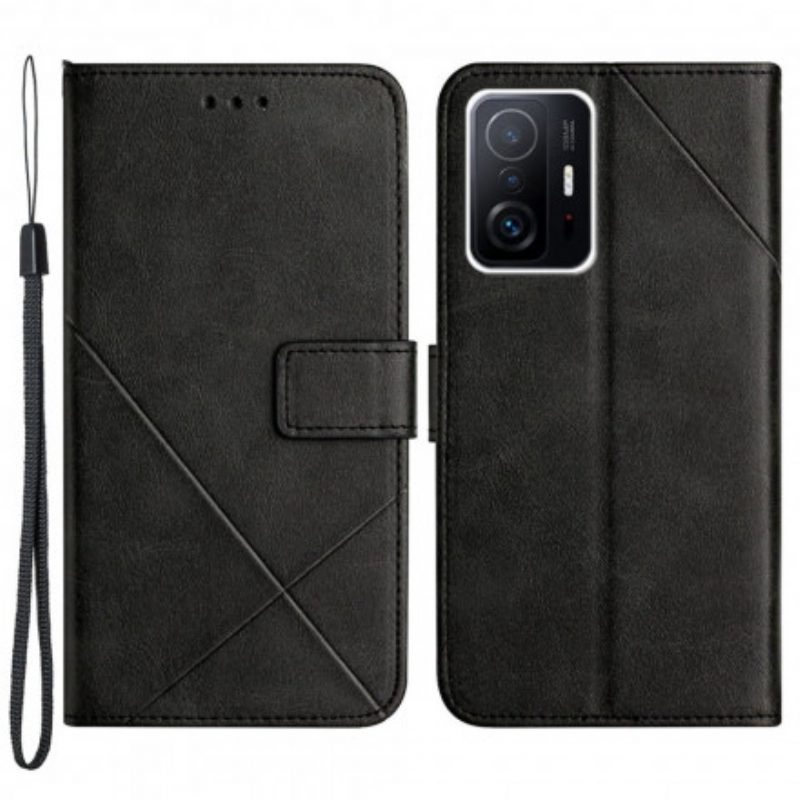 Custodia A Portafoglio Xiaomi 11T / 11T Pro Strappy Stile Geometrico In Pelle