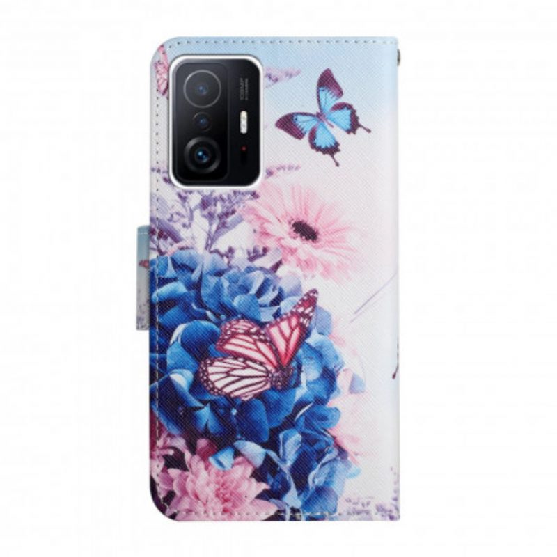 Custodia in pelle Xiaomi 11T / 11T Pro Bouquet Di Fiori E Farfalle