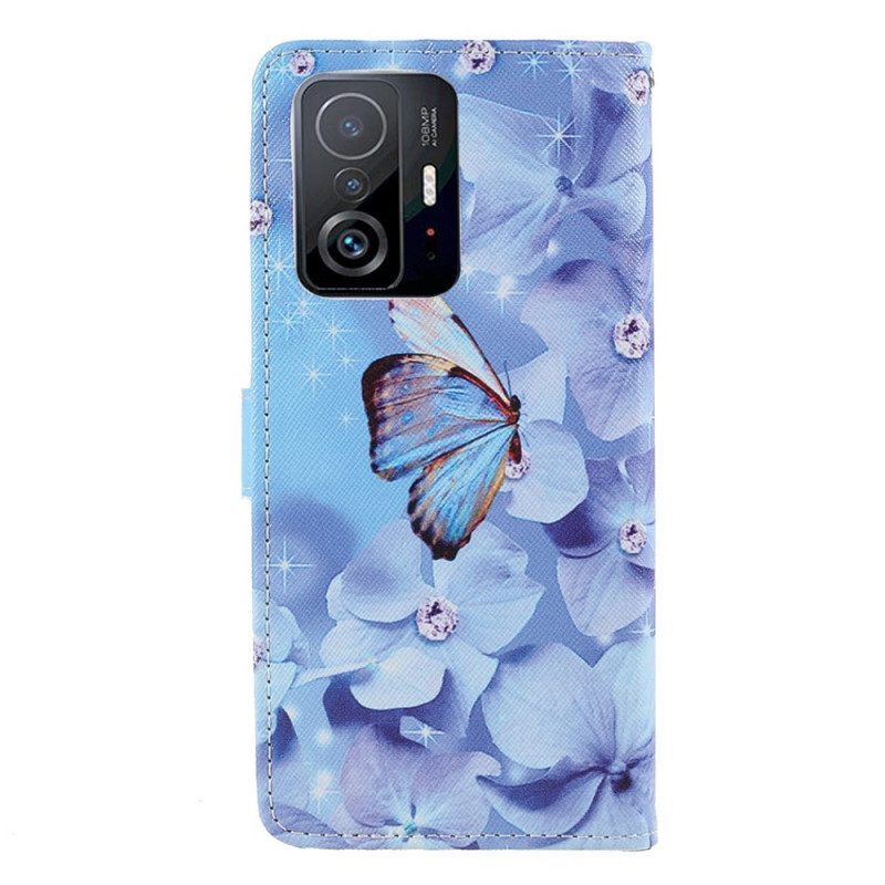 Custodia in pelle Xiaomi 11T / 11T Pro Farfalle Di Diamanti Strappy