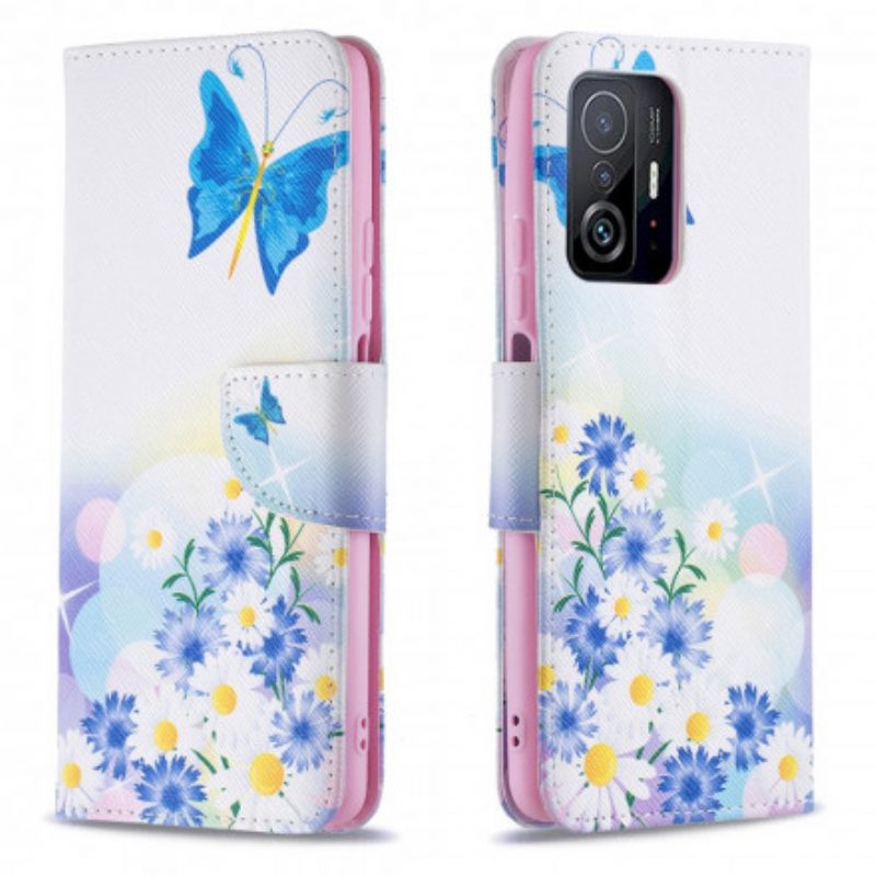 Custodia in pelle Xiaomi 11T / 11T Pro Farfalle E Fiori Dipinti